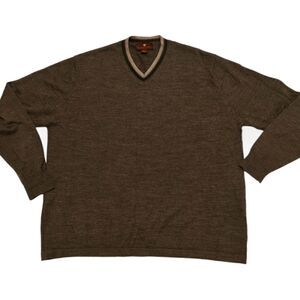 NWOT Toscano Merino Wool blend brown V neck sweater size XL